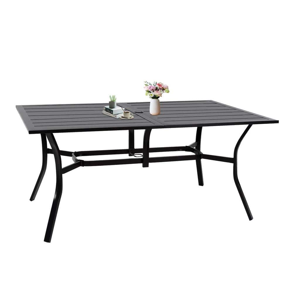 Black Metal Outdoor Patio Dining Table for 6, Rectangle Bistro Dining Table