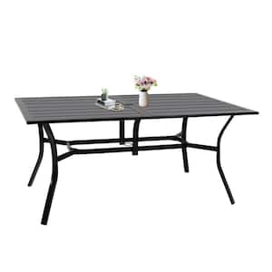 Black Metal Outdoor Patio Dining Table for 6, Rectangle Bistro Dining Table, Table Top with 1.57 in. Umbrella Hole