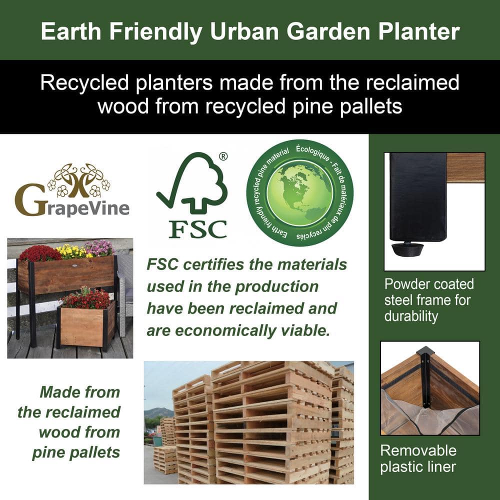 Medium Natural Brown Recycled Wood and Metal Raised Planter Box