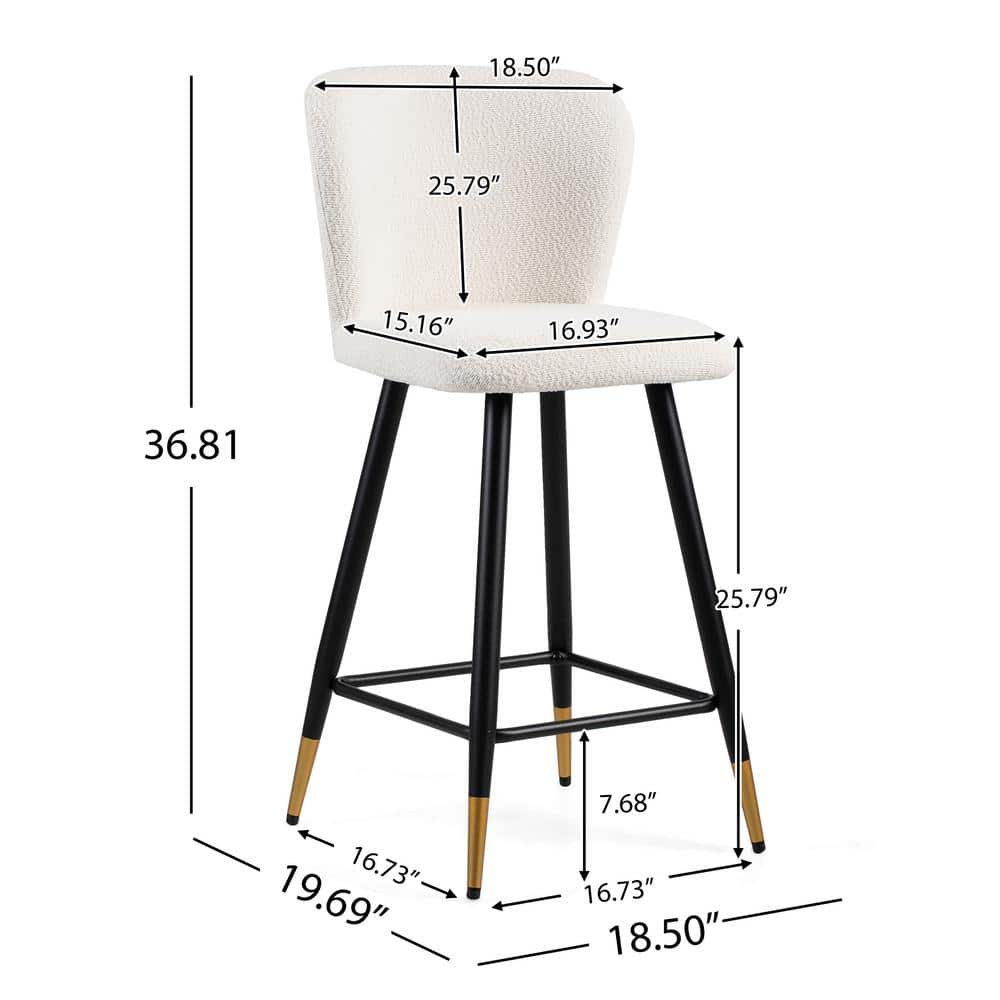 Modern White Upholstered Bar Stools with Gold-Tipped Metal Legs, Set of 2