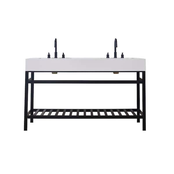 Altair Edolo 60 in. W x 22 in. D x 35 in. H Bath Vanity in Matt Black with White Composite Stone Top