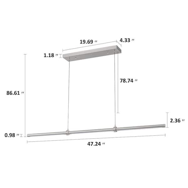Neculina 3-Light 47 in. Integrated LED Brushed Nickel Hanging Kitchen Island Pendant Light Linear Chandelier
