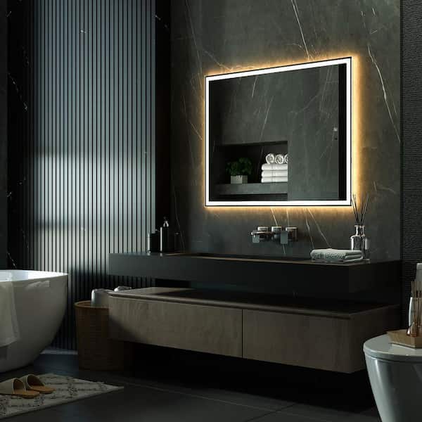 28 in. W x 20 in. H Large Rectangular Frameless Anti-Fog Move Sensor Bluetooth Bathroom Vanity Mirror in Silver
