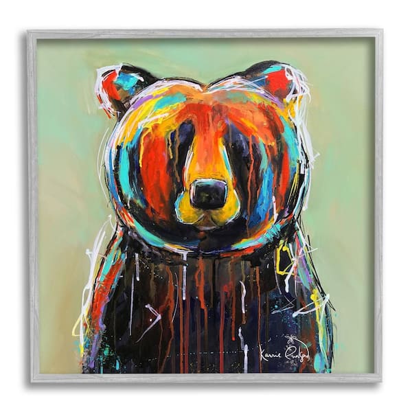 Stupell Industries Abstract Urban Bear Graffiti by Karrie Evenson 1-Piece Gray Framed Animal Giclee Art Print 12 in. x 12 in.
