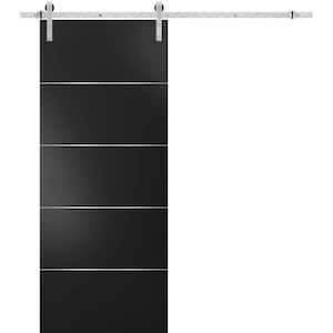 0020 32 in. x 96 in. Flush Black Finished Wood Barn Door Slab with Hardware Kit Stainless