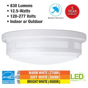 11 in. Round White Indoor Outdoor LED Flush Mount Ceiling Light 2700K 3000K 4000K 830 Lumens Weather Resistant