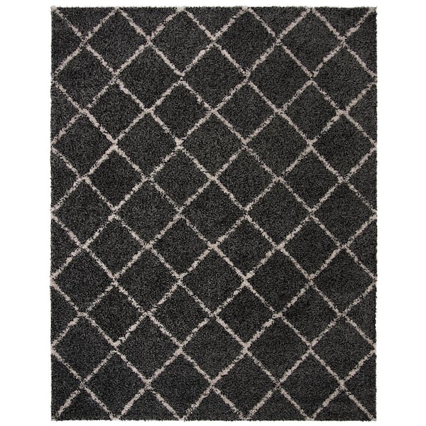 Arizona Shag 8 ft. x 10 ft. Anthracite/Beige Diamond Area Rug