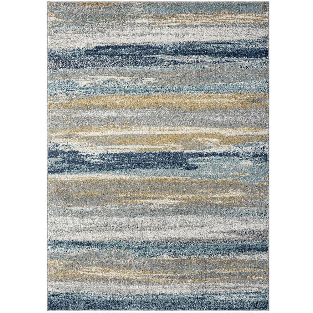 Yellow 5 ft. x 7 ft. Modern Abstract Polypropylene Indoor/Outdoor Area Rug