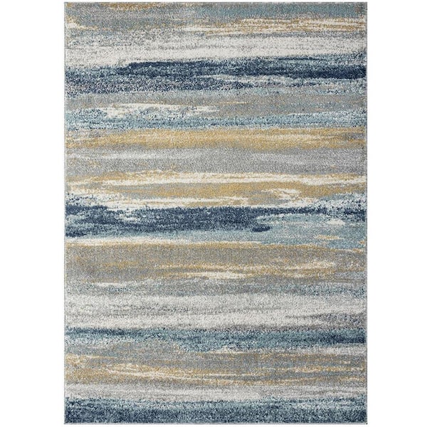 Yellow 5 ft. x 7 ft. Modern Abstract Polypropylene Indoor/Outdoor Area Rug