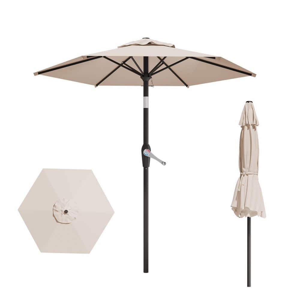 7.5 ft. Metal Beach Umbrella in Beige, Patio Umbrella Table Market Umbrella