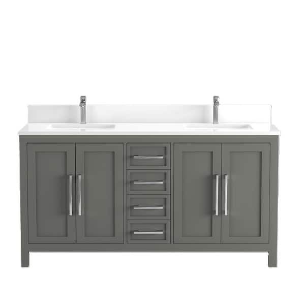Acadian 63 in., White Porcelain Top Double Sink Bathroom Vanity in Dark Grey
