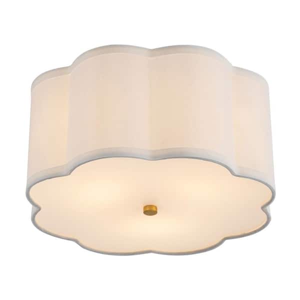 White Modern Flower-Shaped Flush Mount 12.99 in. 3-Light Ceiling Light with PC and Fabric Shade, No Bulbs Included