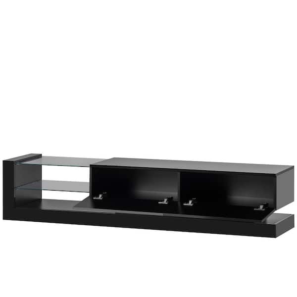 URTR 70 in.Black TV Stand with Two Storage 16colored LED