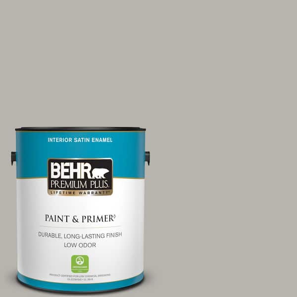 BEHR PREMIUM PLUS 1 gal. #PPU24-11 Greige Satin Enamel Low Odor Interior Paint & Primer