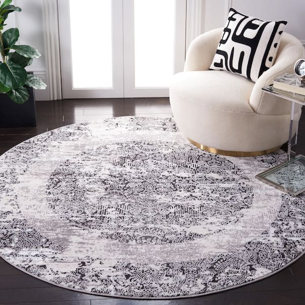 Amelia Grey/Charcoal 7 ft. x 7 ft. Abstract Gradient Distressed Round Area Rug