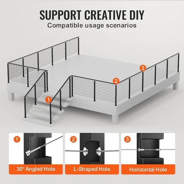 Cable Railing Post Deck Stair Post 42 x 1.97 x 1.97 in. Cable Handrail Stainless Steel Cable for Cable Railing System