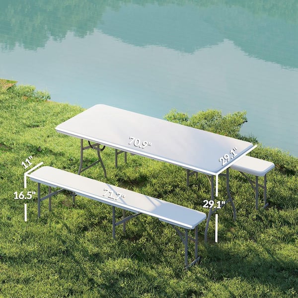 Outsunny 6 ft. 3-Piece Rectangle Portable Picnic Table with Carrying Handles, Folding Camping Table and Chairs, Silver