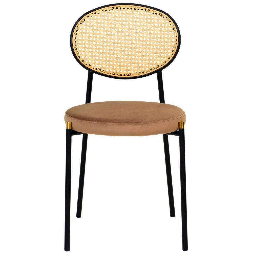 Black Velvet and Rattan High Back Side Chair Set