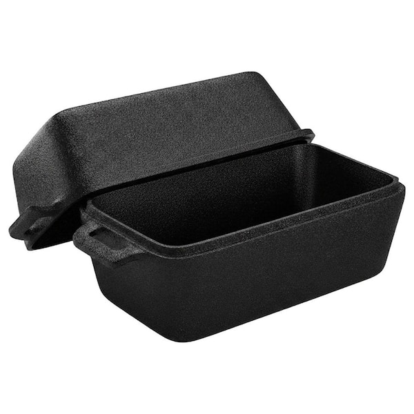 3.4 qt. Cast Iron 2-in-1 Loaf Pan and Lid Set Dutch Oven Rectangular Bread Baking Pan in Black with Lid 2 Piece Set