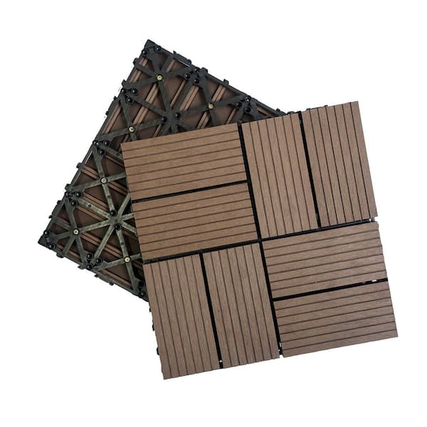 Tenleaf 12 in. Light Coffee Square Wood Plastic Composite Interlocking Flooring Tiles Pack of 20 Tiles