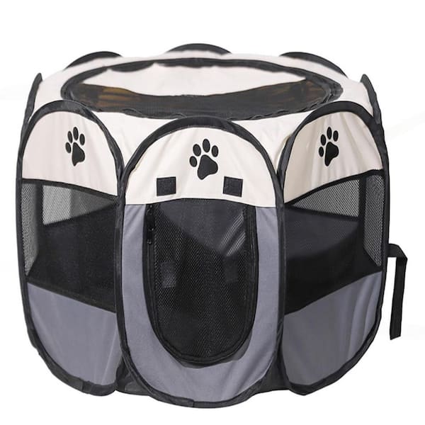 22.8 in. x 44.8 in. x 44.8 in. Gray Metal Portable Pet Kennels for Puppy Kitten Indoor Outdoor Travel Camping Use