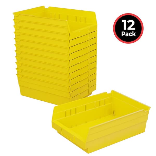 30150 Plastic Stackable Shelf Bins, 12 in. x 8 in. x 4 in. Yellow, (12-Pack)