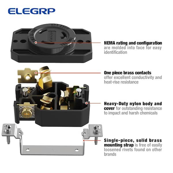 ELEGRP 20 Amp 250-Volt NEMA L6-20R Locking Receptacle Single