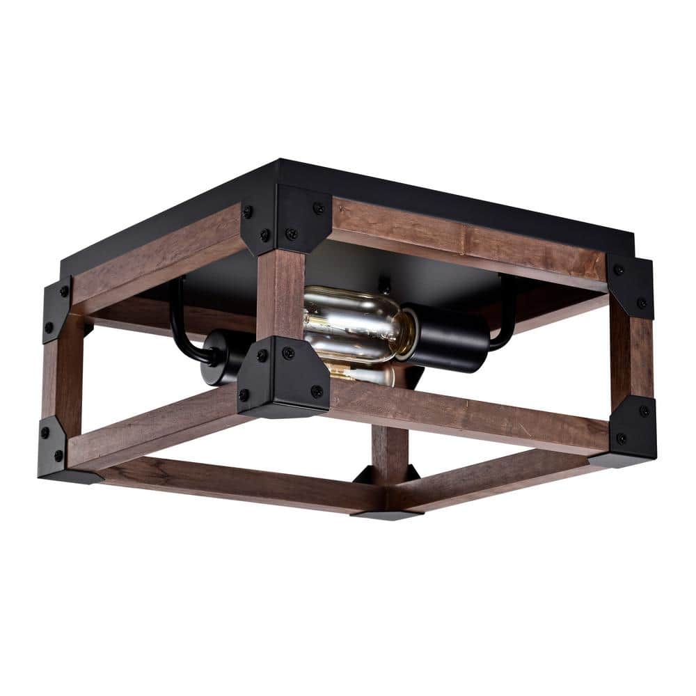 Irmana 12 in. 2-Light Indoor Brown and Matte Black Flush Mount with Light Kit price history on PriceWatchPro