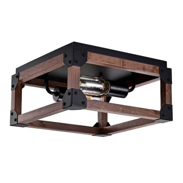 Warehouse of Tiffany Irmana 12 in. 2-Light Indoor Brown and Matte Black Flush Mount with Light Kit