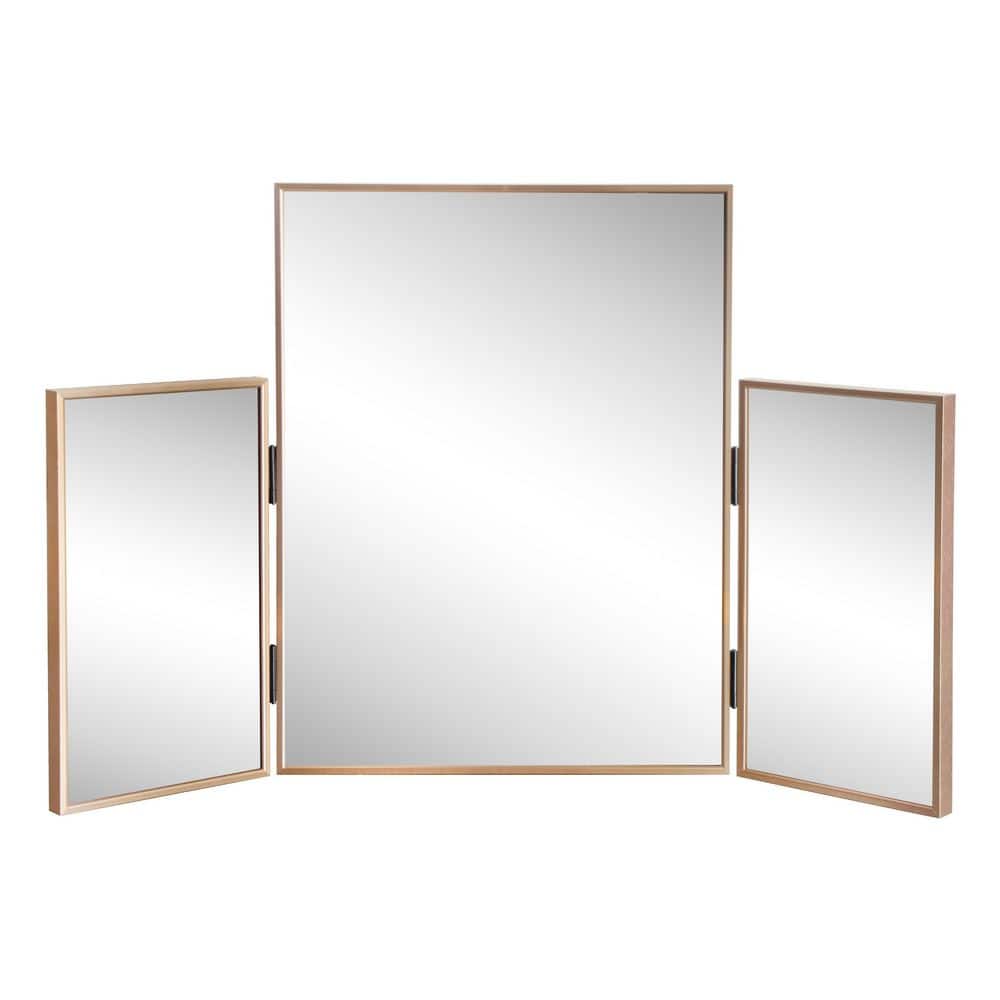 Orthos 30 in. W x 20 in. H Rectangular Trifold Aluminum Alloy Framed Vanity Mirror for Tabletop and Wall Mount, Gold price history on PriceWatchPro