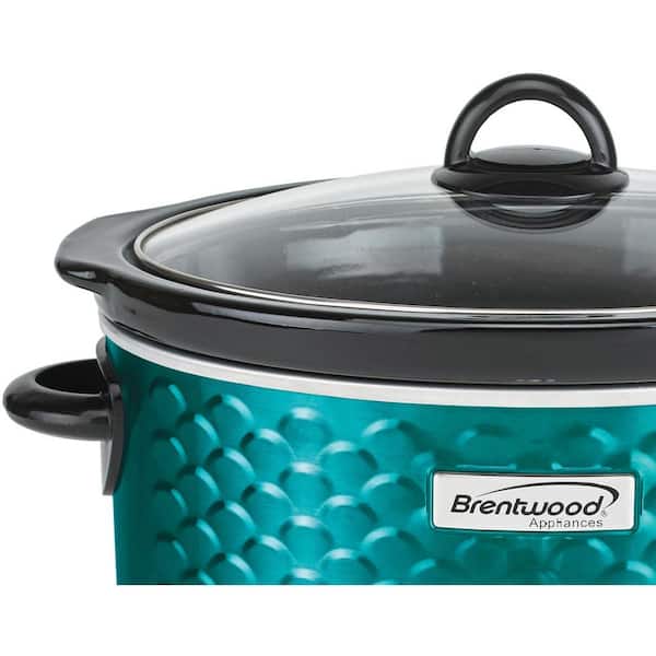 Brentwood Appliances Scallop 4.5 qt. Blue Slow Cooker with Tempered Glass  Lid 985114319M - The Home Depot
