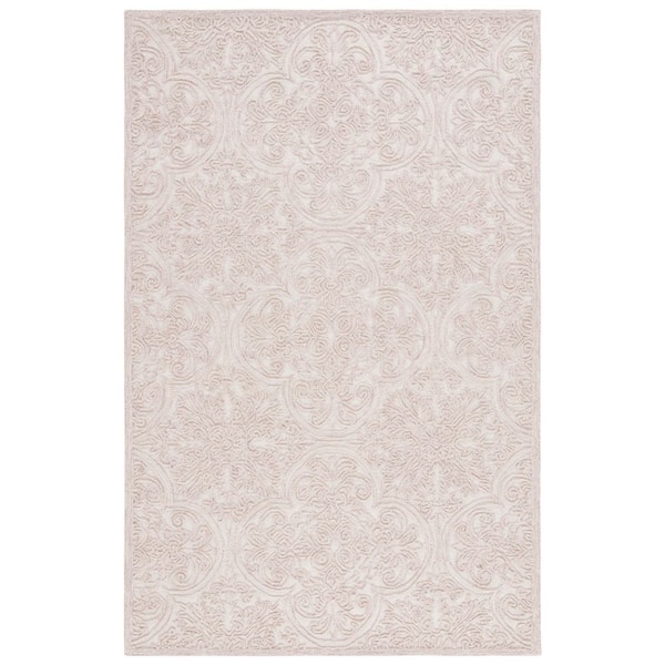 Martha Stewart 2 ft. x 4 ft. Ivory/Pink Floral Ornate Area Rug