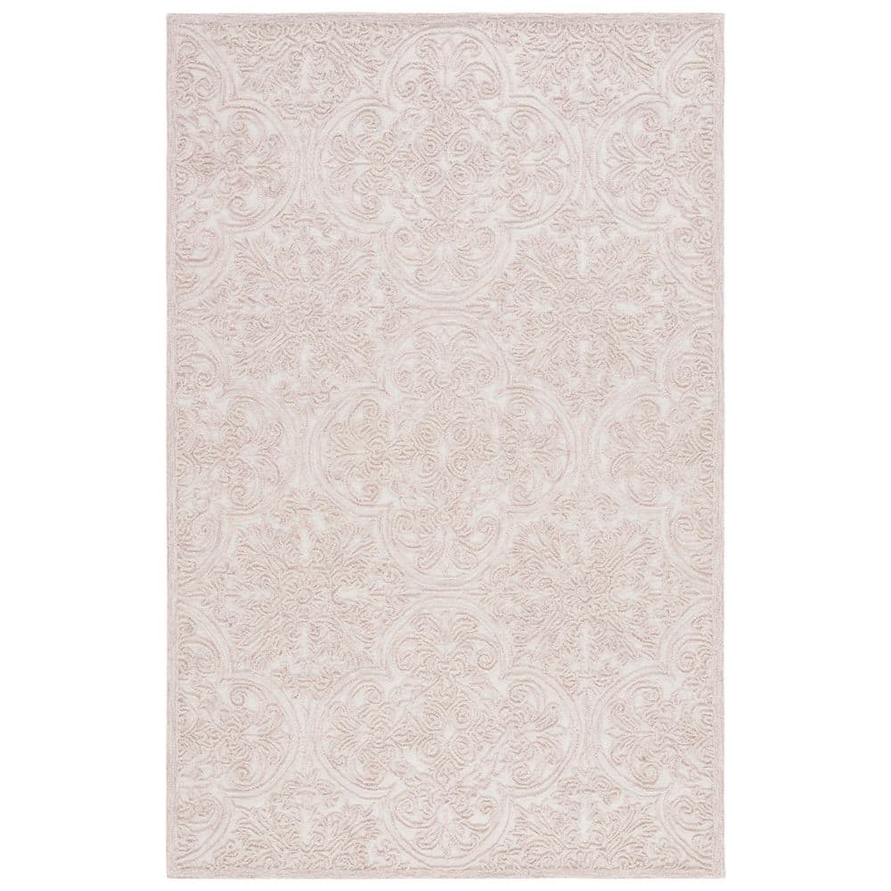 Ivory and Pink Hand Tufted Wool 6' x 9' Area Rug