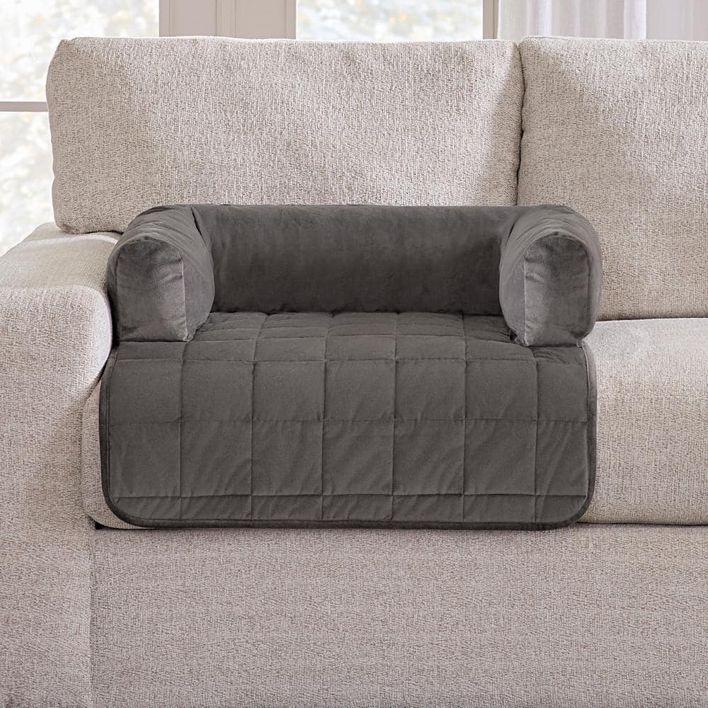 Dark Gray Quilted Polyester Pet Sofa Protector