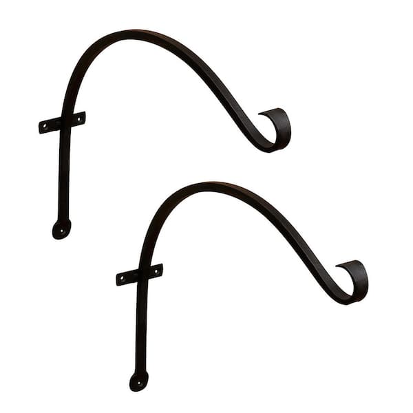 Set of 2 Wall Mounted Up Curled Metal Brackets, 18 in. Tall, Black Powder Coat Finish