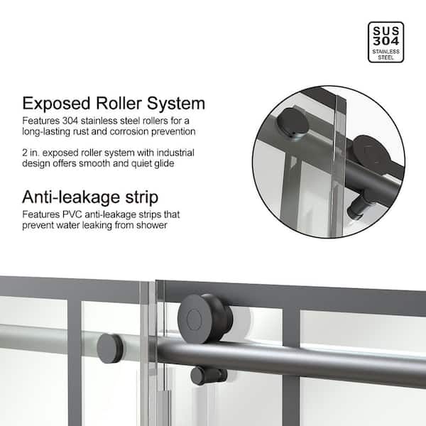 Staykiwi 60 in. W x 76 in. H Sliding Semi-Frameless Shower Door in Matte Black Finish with Patterned Glass