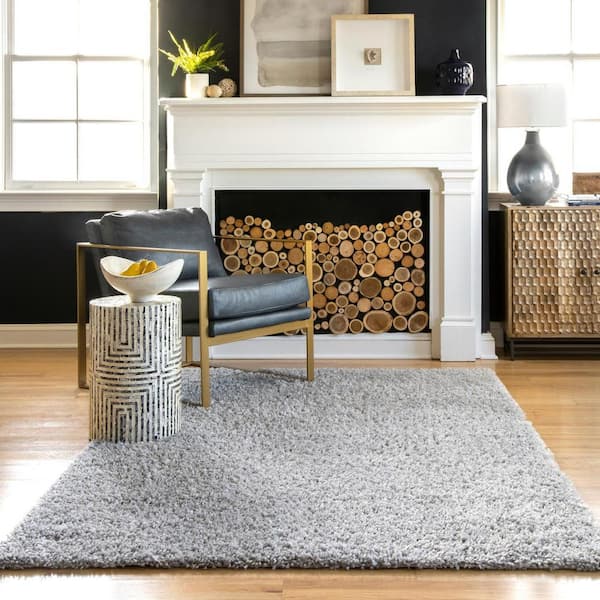 Kara Solid Shag Gray 7 ft. 10 in. x 10 ft. 10 in. Area Rug