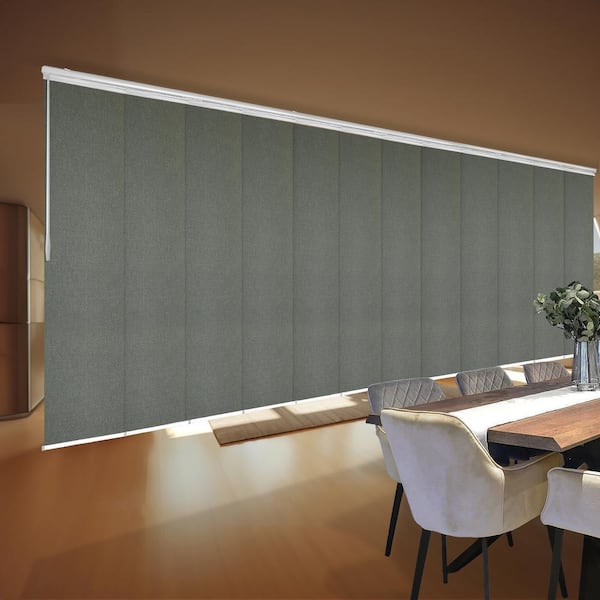 EMOH Nikolai 140 in. - 260 in. W x 94 in. L Adjustable 12-Panel White Double Rail Panel Track with 23.5 in. Slates