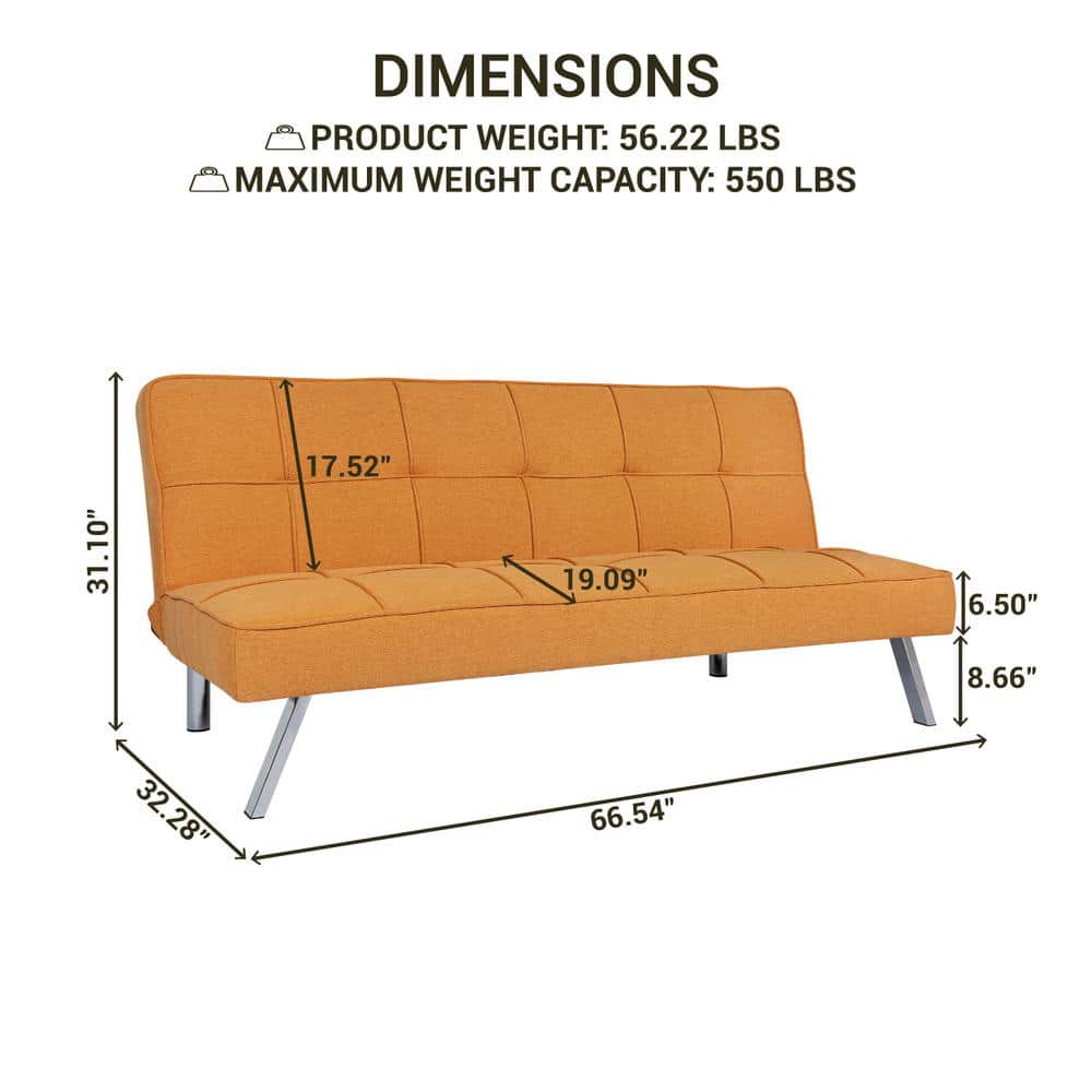 Tangerine Linen Twin Sleeper Futon with Metal Legs