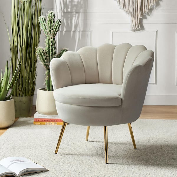 Fidelia Tan Velvet Barrel Chair with Tufted Back (Set of 1)