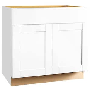 Shaker 36 in. W x 24 in. D x 34.5 in. H Assembled Base Kitchen Cabinet in Satin White with Ball-Bearing Drawer Glides