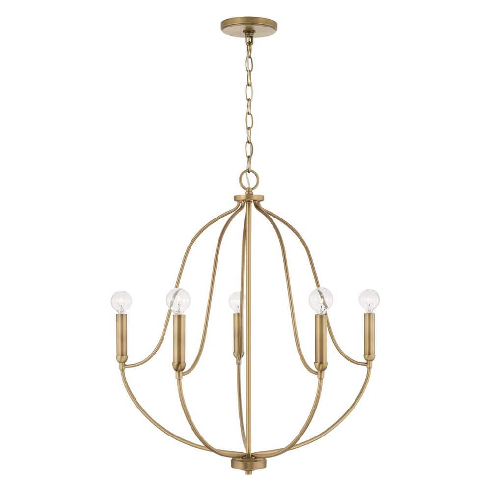 Aged Brass 5-Light Candle Chandelier with Curved Arms