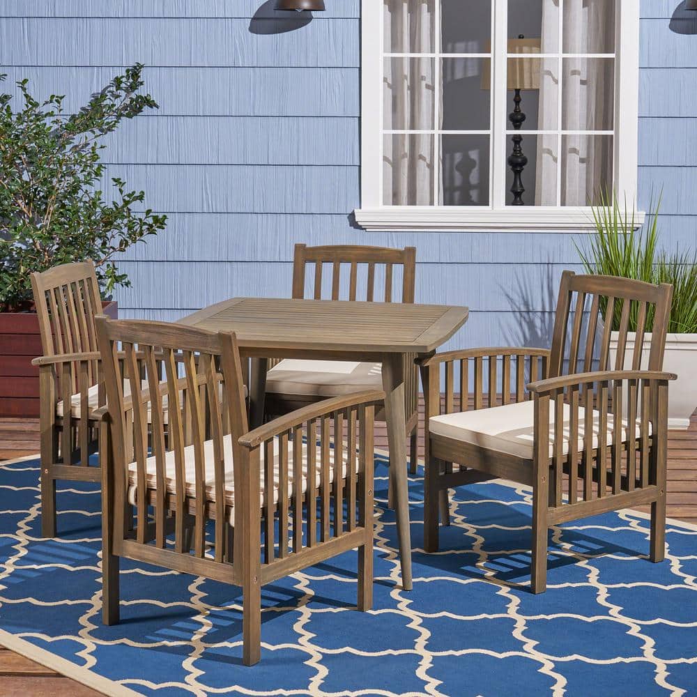 Casa 30 in. Grey 5-Piece Wood Square Patio Outdoor Dining Set with Cream Cushion price history on PriceWatchPro
