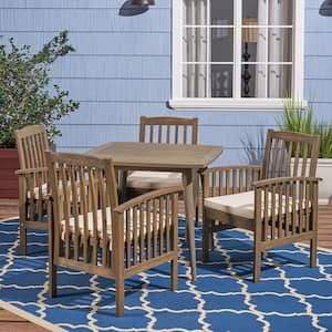 Casa 30 in. Grey 5-Piece Wood Square Outdoor Dining Set with Cream Cushion