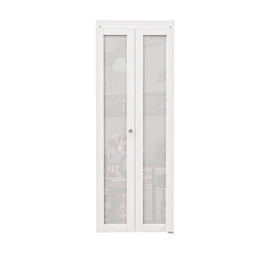 30 in. x 80 in. 1-Lite Tempered Frosted Glass Solid Core White Finished MDF Interior Closet Bi-Fold Door with Hardware price history on PriceWatchPro