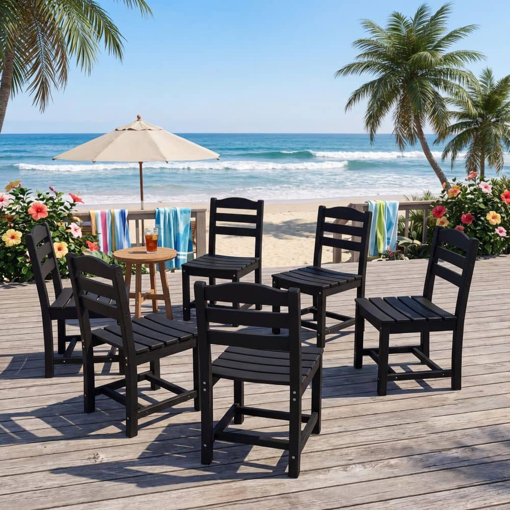Modern HDPE Outdoor Dining Chair Set of 6 in Black, Armless All-Weather Patio Chairs with UV Protection price history on PriceWatchPro