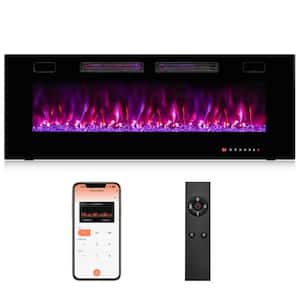 50 in. Wall-Mounted Ultra-Thin Electric Fireplace TV Stand and Recessed Fireplace Heater in Black