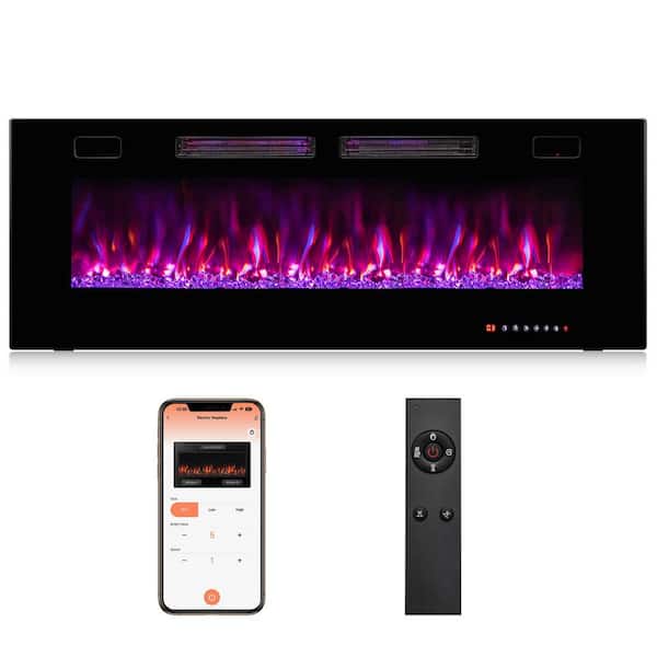50 in. Wall-Mounted Ultra-Thin Electric Fireplace TV Stand and Recessed Fireplace Heater in Black
