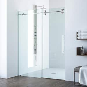 Elan 52 to 56 in. W x 74 in. H Frameless Sliding Shower Door in Stainless Steel with 3/8 in. (10 mm) Clear Glass