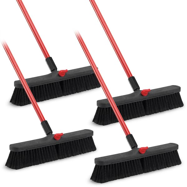 18 in. High Power  Smooth Surface Push Broom with 60 in. Steel Handle (4-Pack)